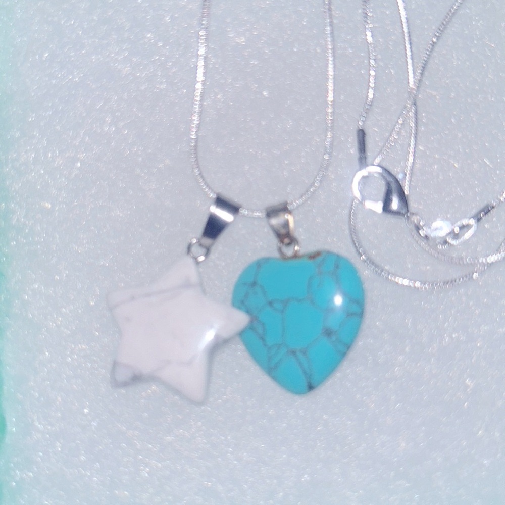Boho Turquoise Heart ❤️ and Howlite Crystal Star ⭐️ Sterling Silver 30” N… - Picture 2 of 6